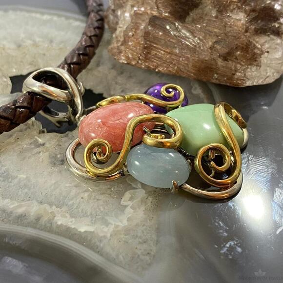 Carolyn Pollack Southwestern Style Sterling & Brass Multistone Decorated Pendant - Picture 3 of 10